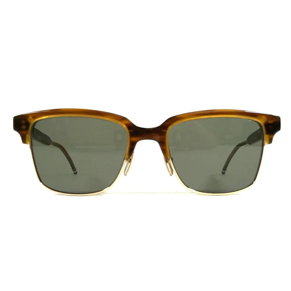 Thom Browne Sunglasses TB-709-B-T-WLT-GLD-51 Brown Walnut Gold Frames Green Lens